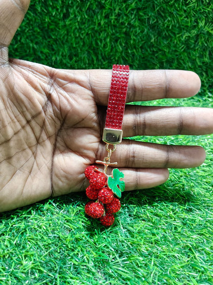 Vibrant Rhinestone Red Grape Accessory for Keys and Purses