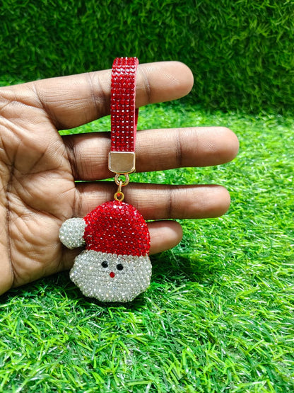 Festive Red & White Crystal Santa Keychain Dangler