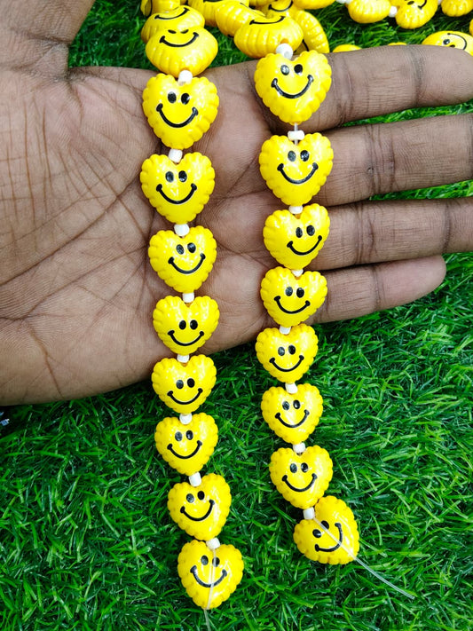 Cute Yellow Heart Smile Face Beads | Premium Plastic Crafting Charms (1 Strings / 12 Beads)