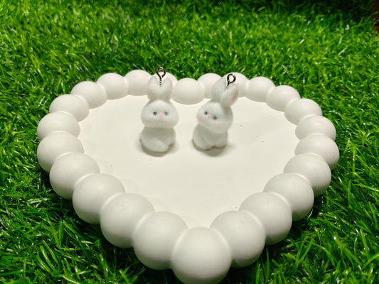 Flocked Velvet Animal Keychains | Soft Fuzzy White Bunnie 1 pec