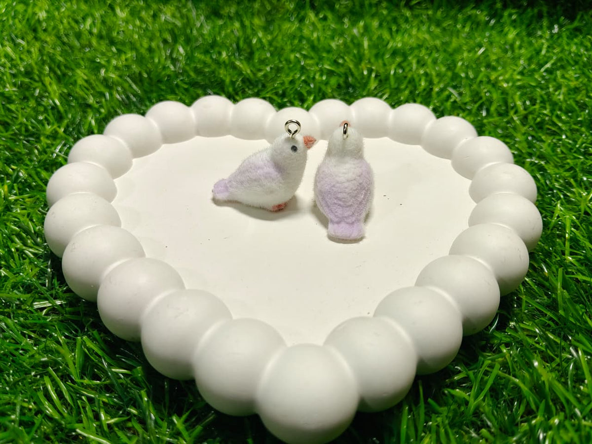 Flocked Velvet Miniature Bird Keychains | Soft Fuzzy Purple/White Lovebird Pendant Charms 1 pec