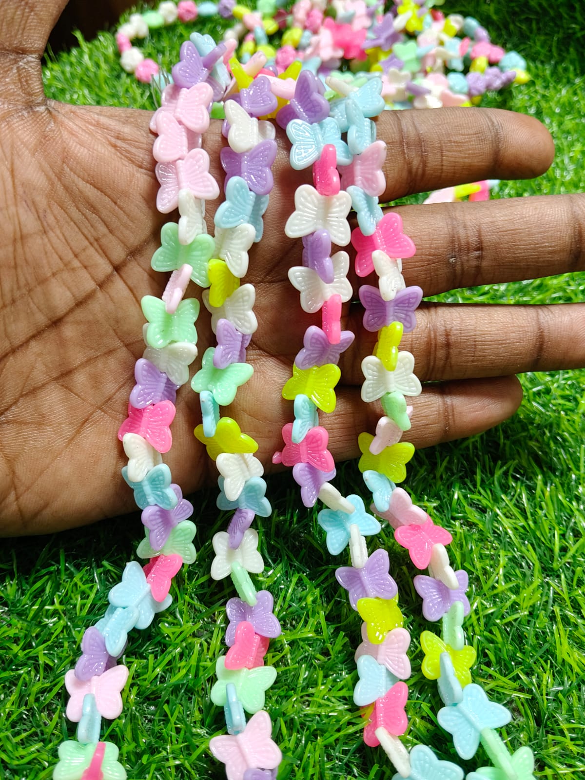 10 Strings Pastel Butterfly Plastic Beads Garland - 30 Pcs Per String - DIY Craft, Jewelry Making, Hair Accessories