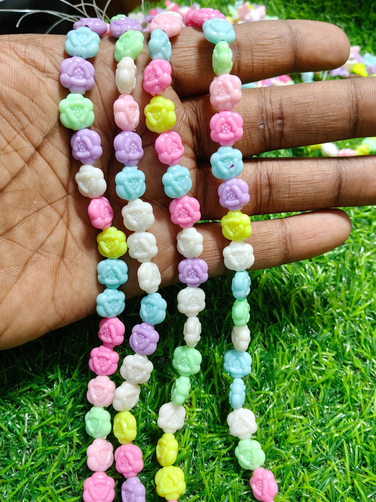 10 Strings Pastel Flower Plastic Beads Garland - 30 Pcs Per String - DIY Craft, Jewelry Making, Spring Decor