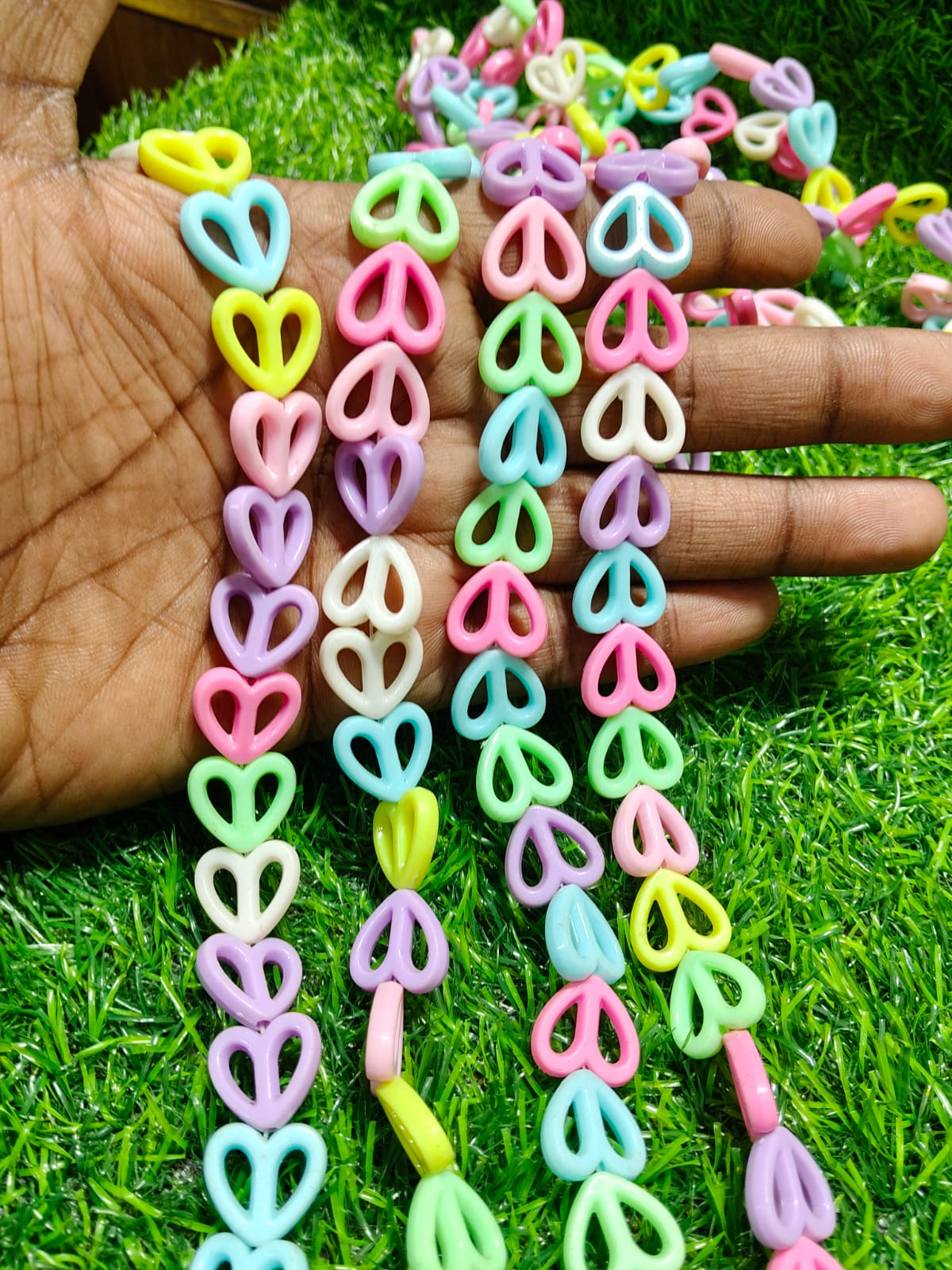 10 Strings Pastel Hollow Heart Plastic Beads Garland - 30 Pcs Per String - DIY Craft & Jewelry Making Kit