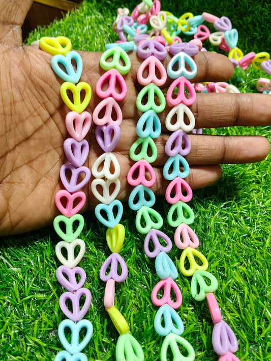 10 Strings Pastel Hollow Heart Plastic Beads Garland - 30 Pcs Per String - DIY Craft & Jewelry Making Kit