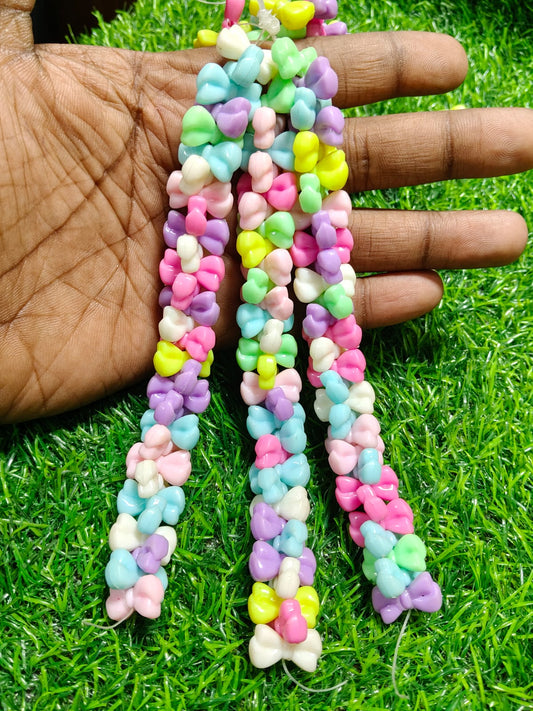 10 Strings Pastel Mini Bow Plastic Beads Garland - 30 Pcs Per String - DIY Craft, Doll Accessories, Kids Jewelry