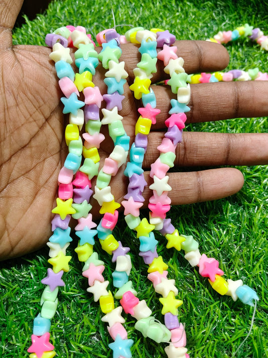 10 Strings Pastel Mini Star Plastic Beads Garland - 30 Pcs Per String - DIY Craft, Jewelry Making, Decorations