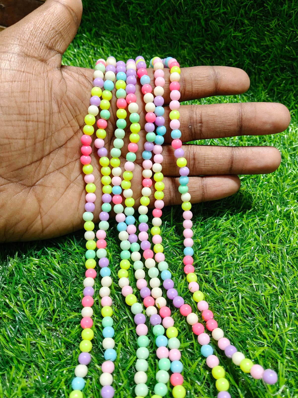 10 Strings Pastel & Neon Round Plastic Beads Garland - 30 Pcs Per String - DIY Jewelry Making & Crafts