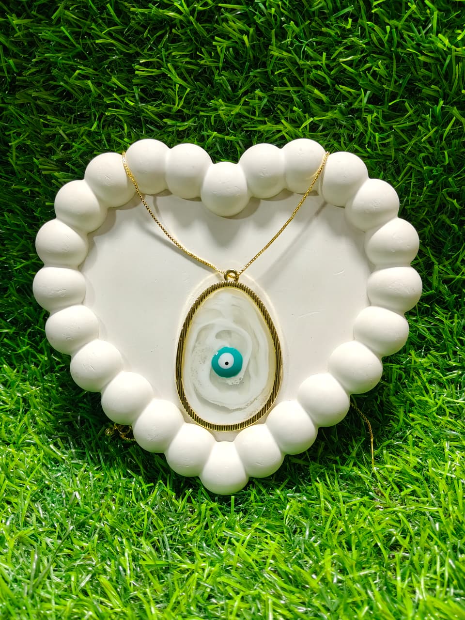Evil Eye Resin Pendant – Gold Plated Agate-Style Charm for Protection & Good Luck