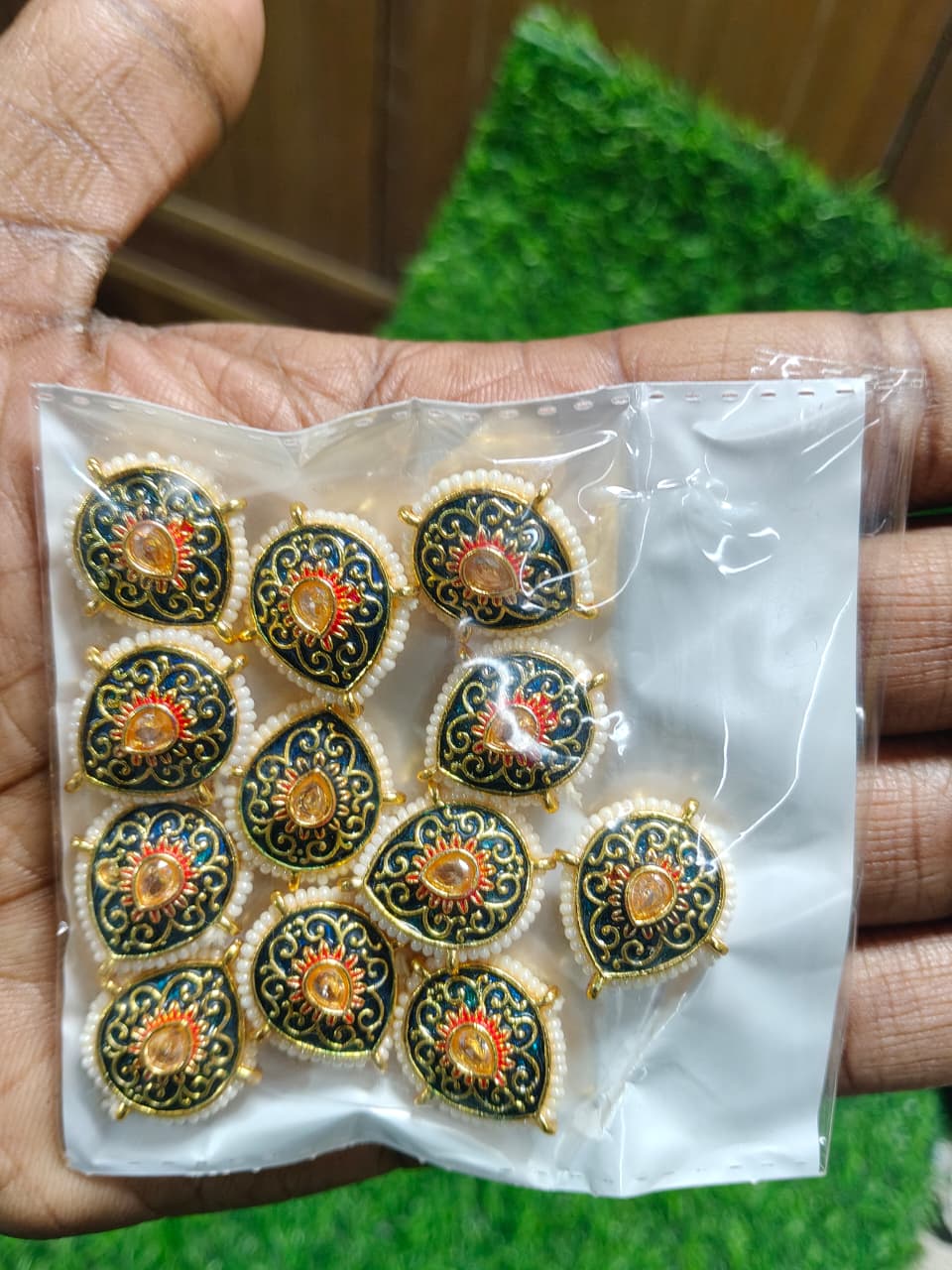 Kundan Enamel  Designer Beads – (Pack of 12)