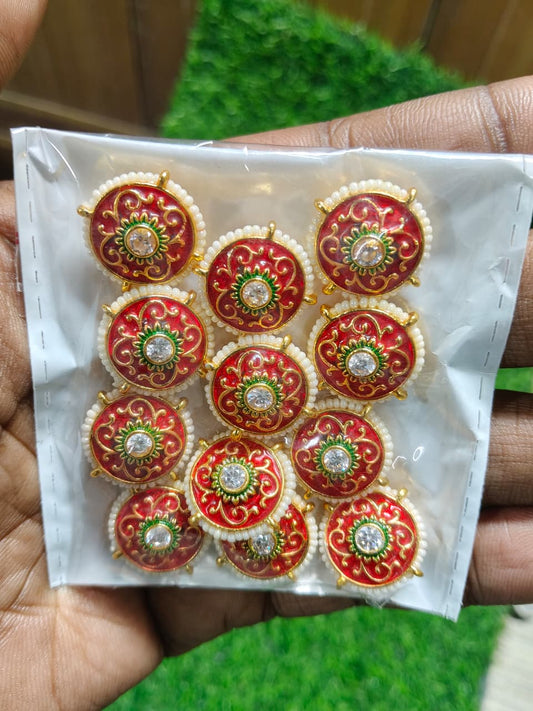 Kundan Enamel Round Designer Beads – (Pack of 12)