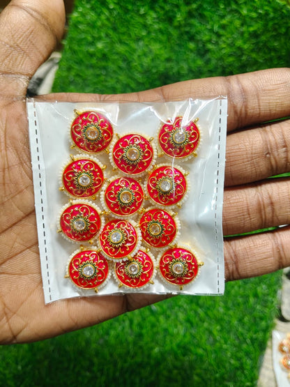 Kundan Enamel Round Designer Beads – (Pack of 12)