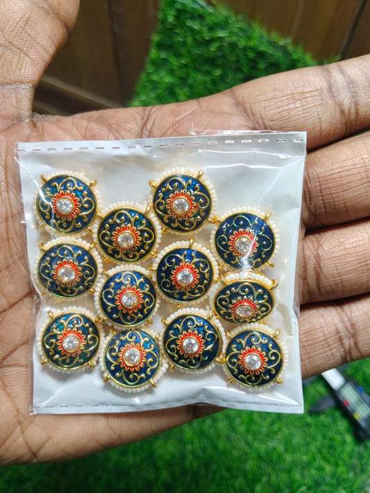 Kundan Enamel Round Designer Beads – (Pack of 12)