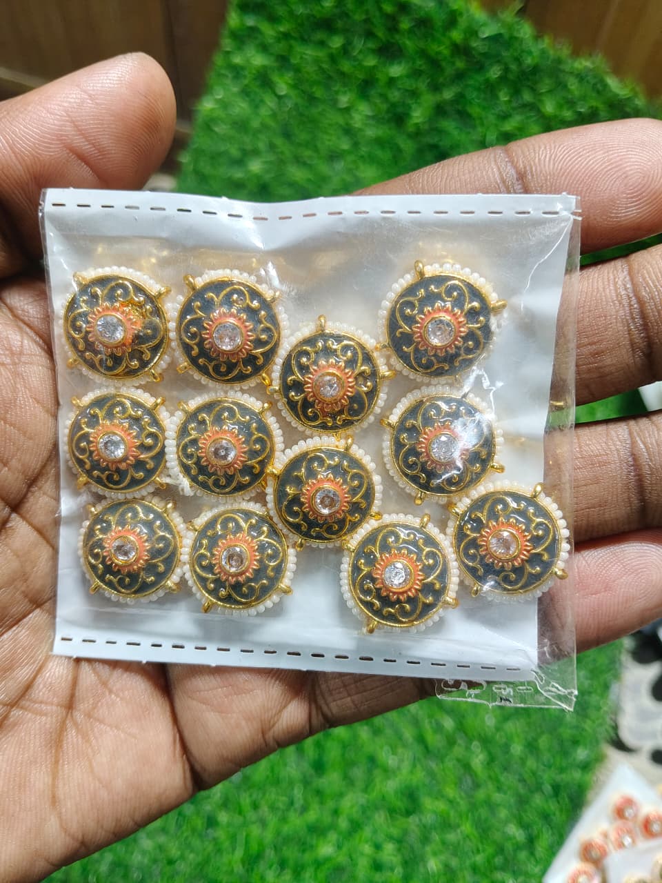 Kundan Enamel Round Designer Beads – (Pack of 12)