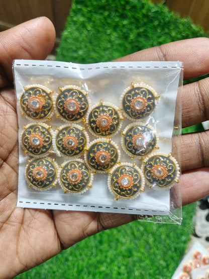 Kundan Enamel Round Designer Beads – (Pack of 12)