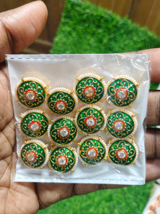 Kundan Enamel Round Designer Beads – (Pack of 12)