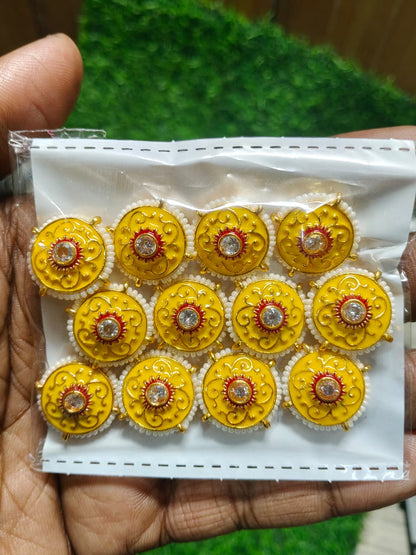 Kundan Enamel Round Designer Beads – (Pack of 12)