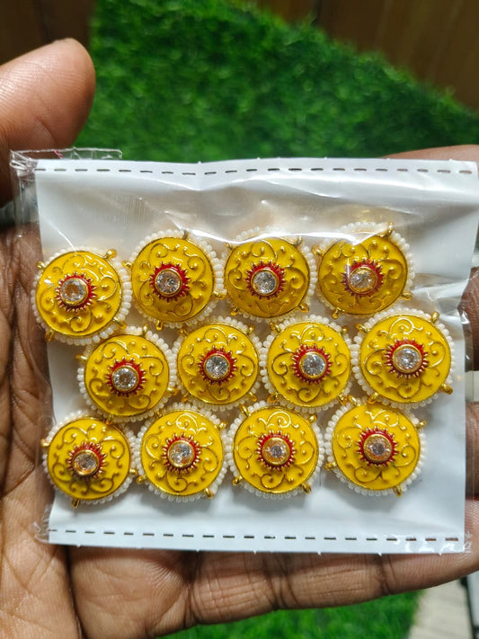 Kundan Enamel Round Designer Beads – (Pack of 12)