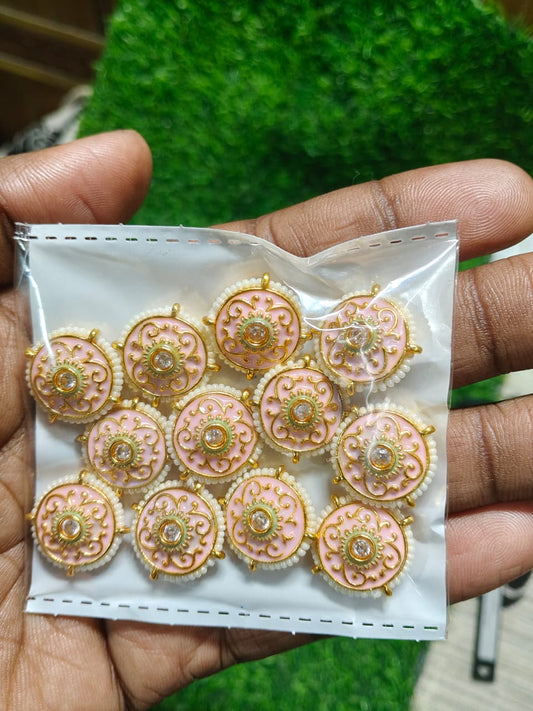 Kundan Enamel Round Designer Beads – (Pack of 12)