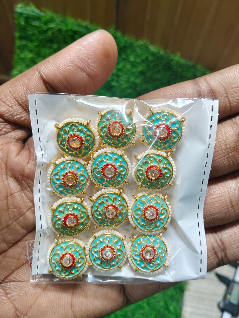 Kundan Enamel Round Designer Beads – (Pack of 12)