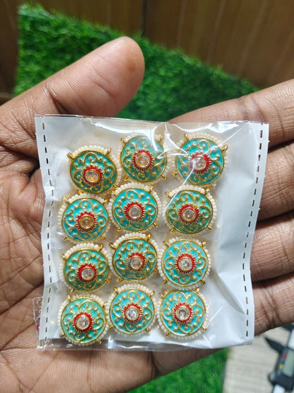 Kundan Enamel Round Designer Beads – (Pack of 12)