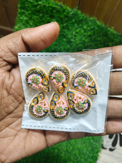 Kundan Enamel Tear Drop Beads – (Pack of 6)
