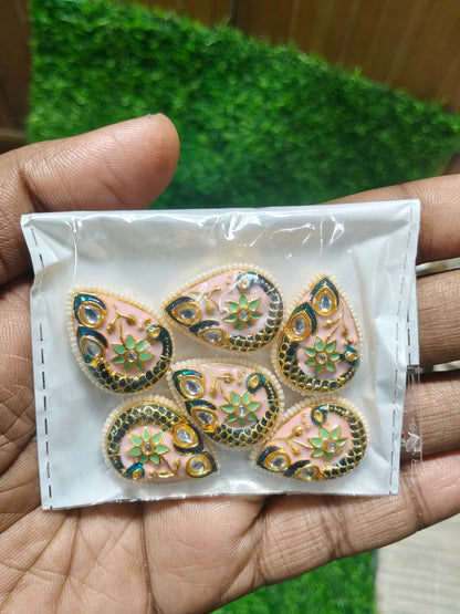 Kundan Enamel Tear Drop Beads – (Pack of 6)