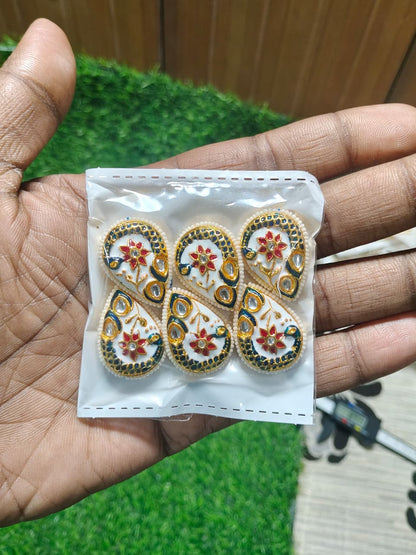 Kundan Enamel Tear Drop Beads – (Pack of 6)