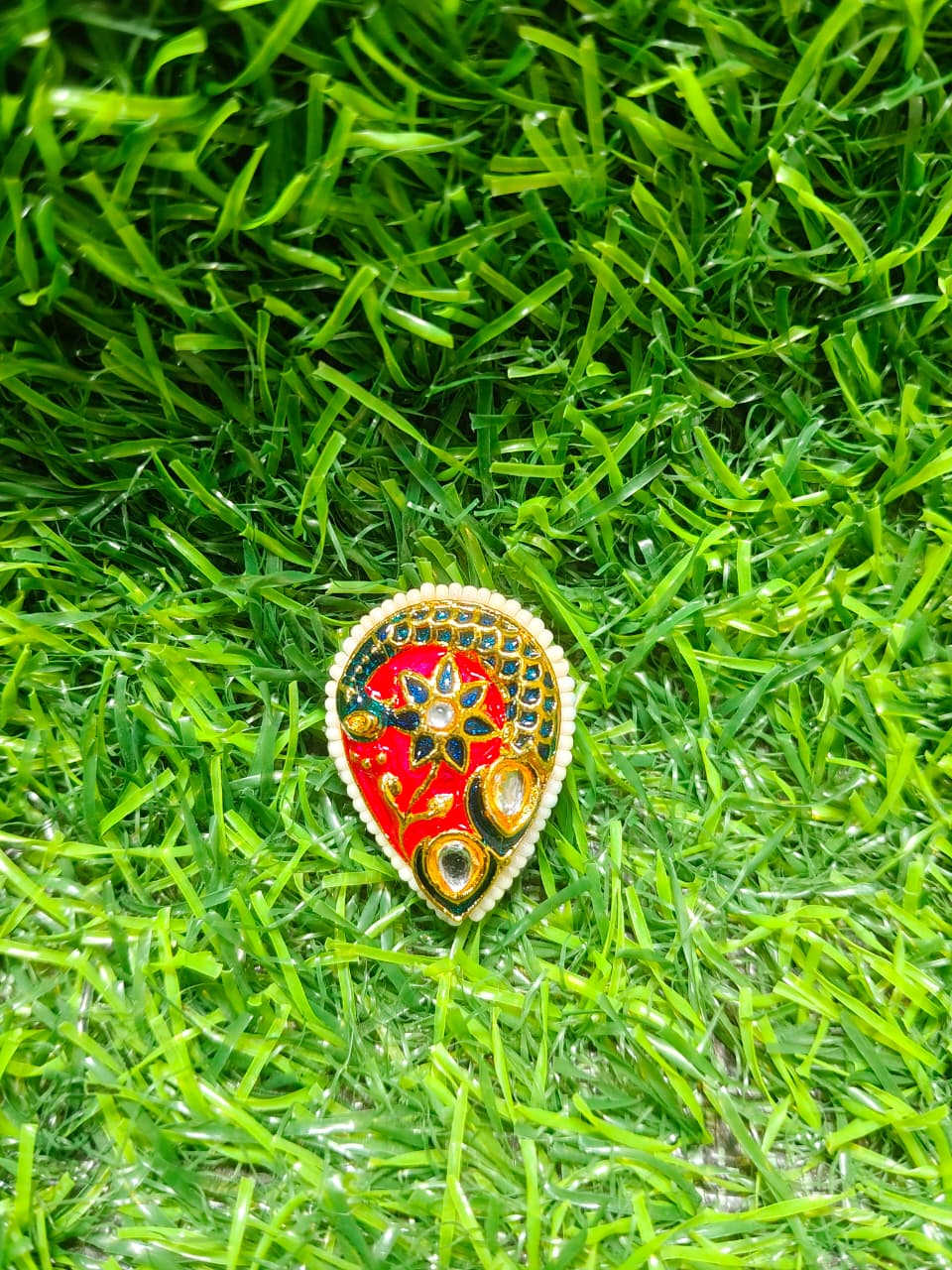 Kundan Enamel Tear Drop Beads – (Pack of 6)