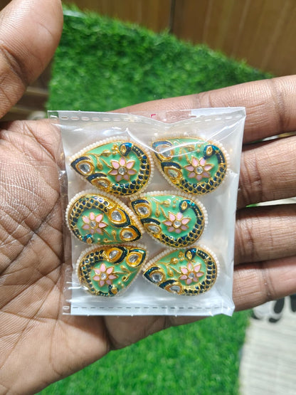 Kundan Enamel Tear Drop Beads – (Pack of 6)