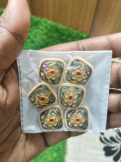 Green Kundan Enamel Designer Beads – (Pack of 6)