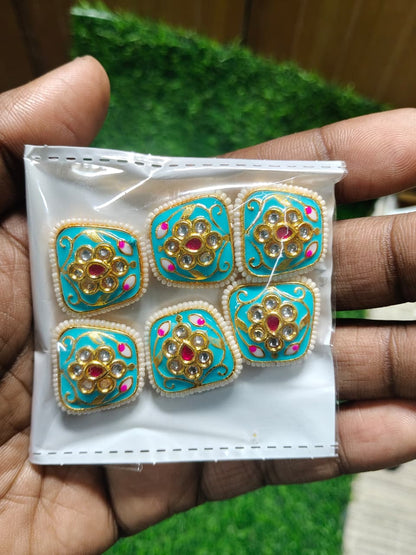 Green Kundan Enamel Designer Beads – (Pack of 6)