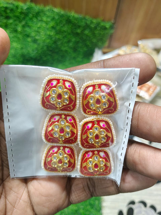 Green Kundan Enamel Designer Beads – (Pack of 6)