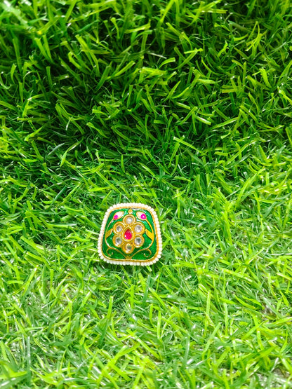 Green Kundan Enamel Designer Beads – (Pack of 6)