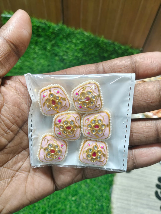 Green Kundan Enamel Designer Beads – (Pack of 6)