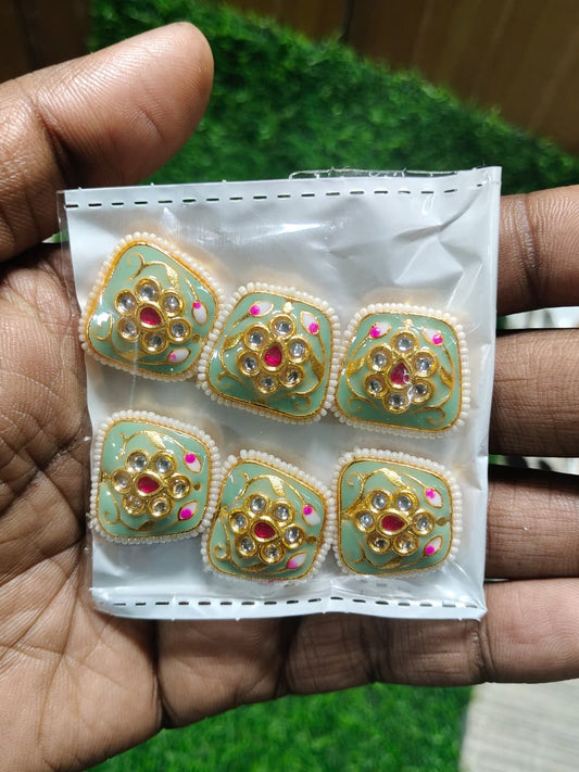 Kundan Enamel Designer Beads – (Pack of 6)