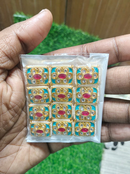 Sky Blue Kundan Stone Beads for Jewelry Making and Craft Work - (Pack Of 12)