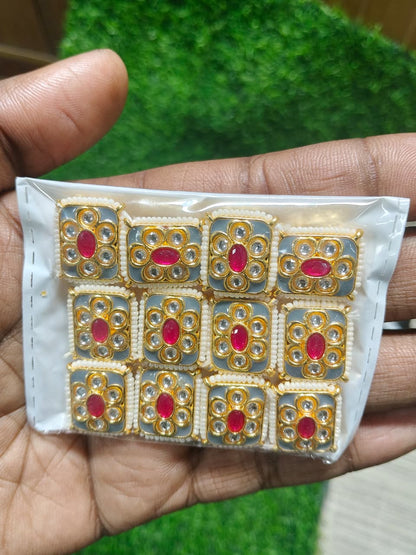 Grey Kundan Stone Beads for Jewelry Making and Craft Work - (Pack Of 12)