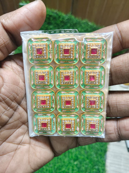 Decorative Kundan Stone Beads for Jewelry Making and Craft Work - (Pack Of 12)