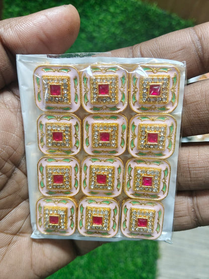 Decorative Kundan Stone Beads for Jewelry Making and Craft Work - (Pack Of 12)