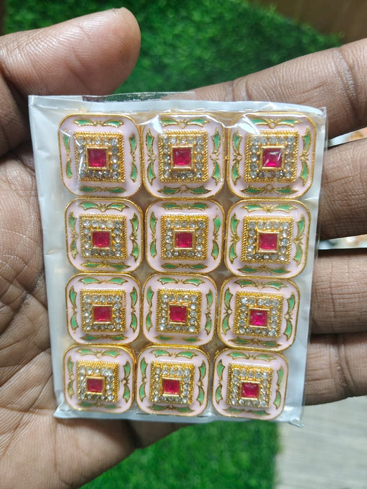 Decorative Kundan Stone Beads for Jewelry Making and Craft Work - (Pack Of 12)