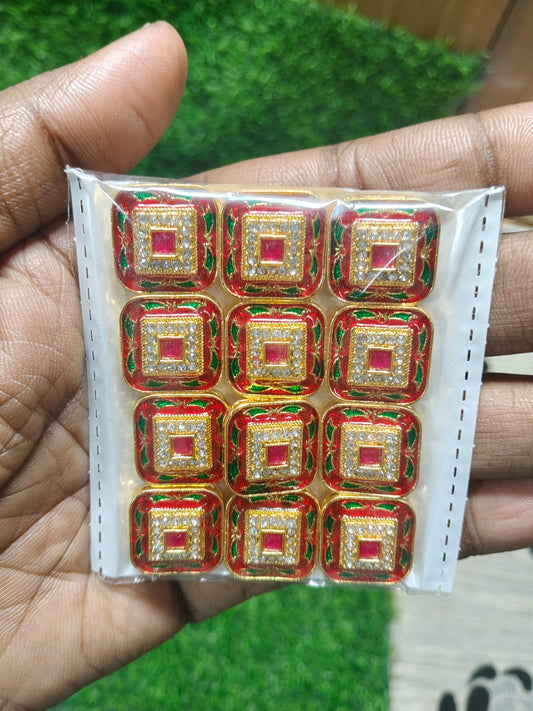 Decorative Kundan Stone Beads for Jewelry Making and Craft Work - (Pack Of 12)
