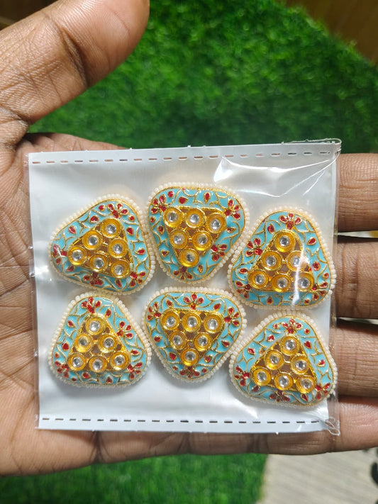 Triangle Kundan Beads for Jewelry Making and Crafting - (Pack Of 6)