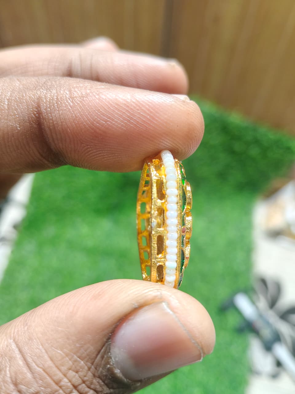 Yellow Triangle Kundan Beads for Jewelry Making and Crafting - (Pack Of 6)