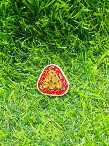 Red Triangle Kundan Beads for Jewelry Making and Crafting - (Pack Of 6)