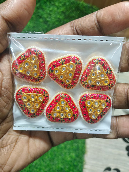 Red Triangle Kundan Beads for Jewelry Making and Crafting - (Pack Of 6)