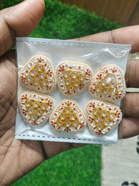 Triangle Kundan Beads for Jewelry Making and Crafting - (Pack Of 6)