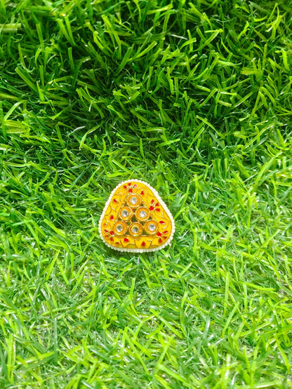 Yellow Triangle Kundan Beads for Jewelry Making and Crafting - (Pack Of 6)