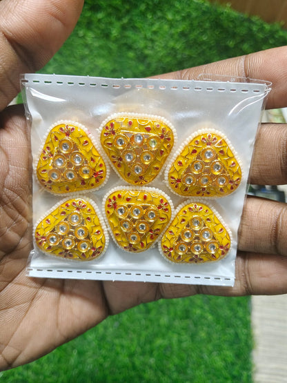 Yellow Triangle Kundan Beads for Jewelry Making and Crafting - (Pack Of 6)
