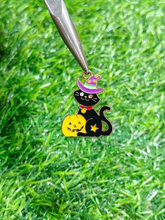 Halloween Black Cat Enamel Charm Metal Pendant for Jewelry Making